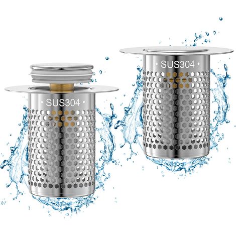 2 Pièces Bonde de Lavabo Universel Pop Up,Bonde de Lavabo Pop-Up avec Filtre Anti-Clogging,Flitre de Vidange Anti-Bloqué,Bouchon Baignoire pour Lavabo Cuisine,Flitre Cheveux-Orifice e vidange 34-40mm (1/5)