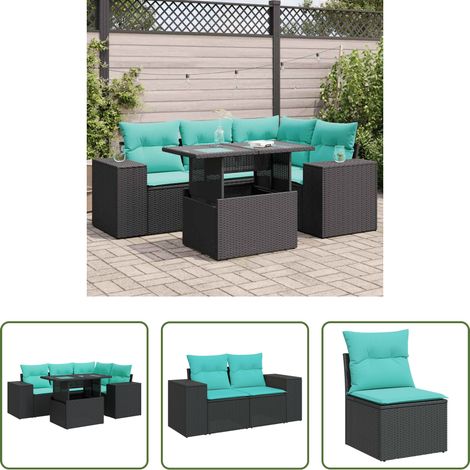 vidaXL Canapé en résine - Salon de jardin 5 pcs avec coussins noir résine tressée acacia (1/5)