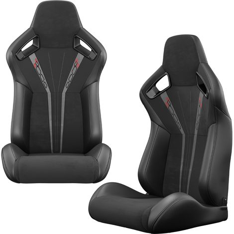 Coppia di sedili racing a secchiello universali in PVC nero reclinabili con slitta regolabile (1/5)