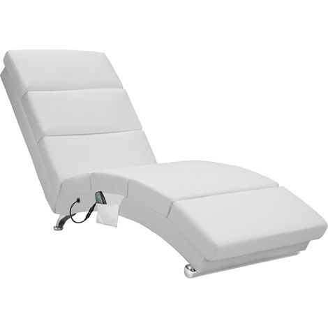Casaria Chaise longue massaggiante funzione riscaldamento lettino relax telecomando timer 8 punti di massaggio 186x55x89 capacità di carico 180kg Ecopelle bianco (1/5)