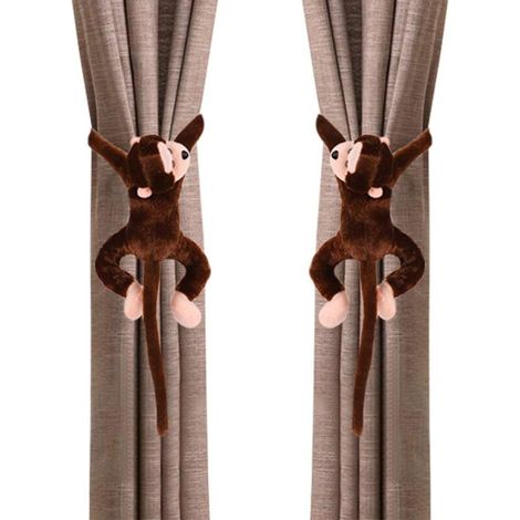 1 Pair Cute Monkey Curtain Tiebacks with Long Tail for Kids Room Curtain Buckles Window Curtain Accessories Home Decoration Living Room Bedroom