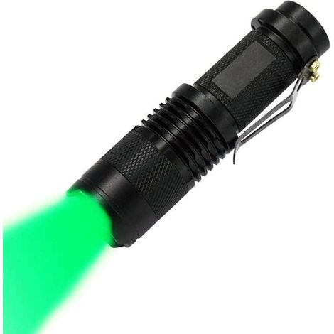 Grüne LED-Taschenlampe – zoombar – wasserbeständig – 3 Beleuchtungsmodi – einstellbarer Fokus – für Camping, Jagd, Wandern, Nachtsicht, Notfälle [Energieklasse A+]