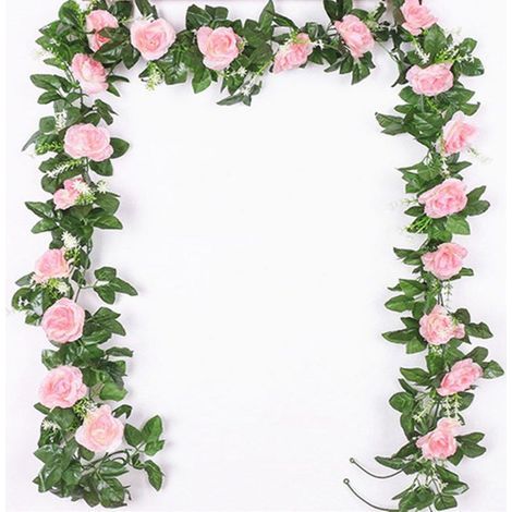 Lot de 2 Rosiers Artificiels Grimpants Roses, 2,2 mètres - Décoration Murale Romantique, Plantes Artificielles pour Pergola (1/5)