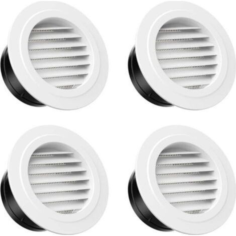 Lot de 4 Grille de Ventilation Ronde, Grille D’aération en Plastique avec Moustiquaire, Grille Aeration pour Salle de Bain, Cuisine, Bureau, Blanc 100mm (1/5)