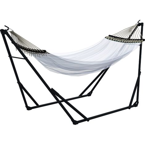 Support pour hamac avec hamac et sac de transport, en acier robuste, supportant jusqu'à 120 kg, idéal pour le jardin et le balcon.