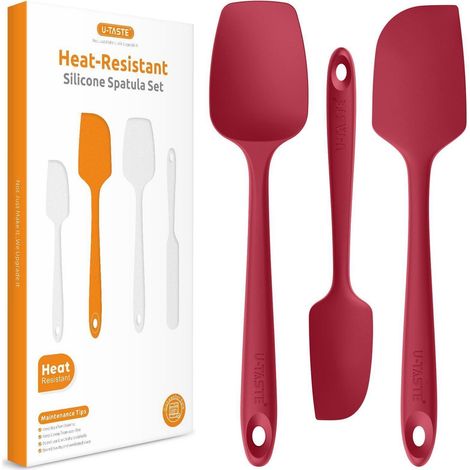 Silikon Teigschaber Set 3-teilig, Hitzebeständig bis 315℃, Rot