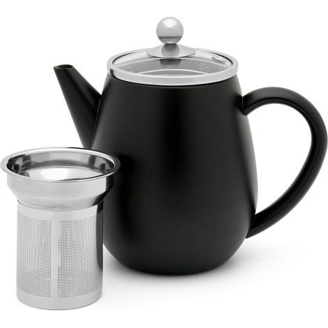 Bredemeijer Teiera de a doppia parete da 0,5 litri - piccola teiera isolatade in acciaio inox nero con coperchio de in vetro e filtro de tè - Ideale per i tipi di tè sfuso de.