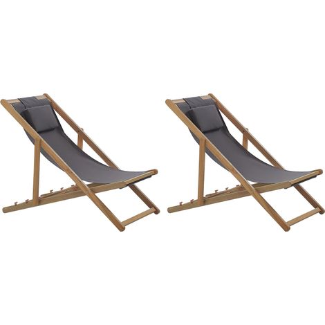Set of 2 Folding Deck Chairs and Replacement Fabrics Light Acacia Wood Avellino (1/5)