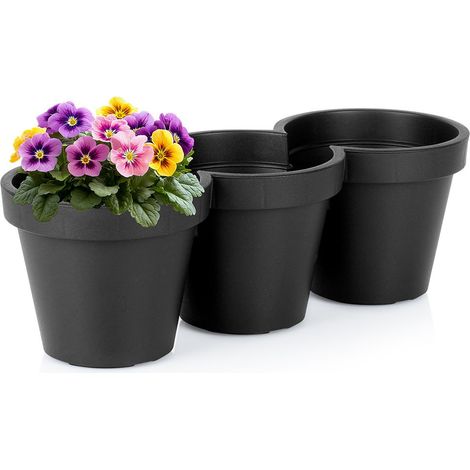 Pot de jardin triple en plastique noir, 39,5 cm (1/5)