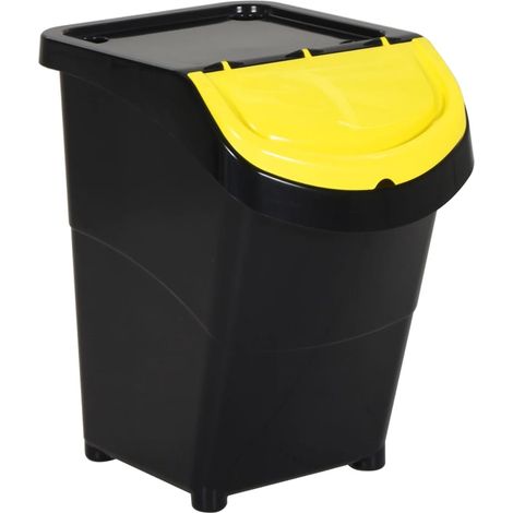 Poubelles empilables avec couvercles 3 pcs noir PP 120 L (1/5)