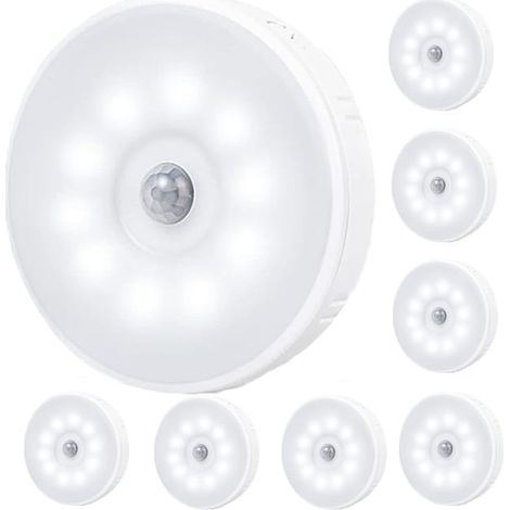 Lampe Murale LED Capteur de Mouvement sans Fil pour Intérieur, Veilleuse Décorative avec Détecteur de chargement USB magnétique Blanc(8 Packs)