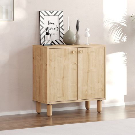 Credenza Pontida, Madia un Ripiano, 2 Ante, 2 Vani, 72x36x73h cm Marrone Rovere (1/5)