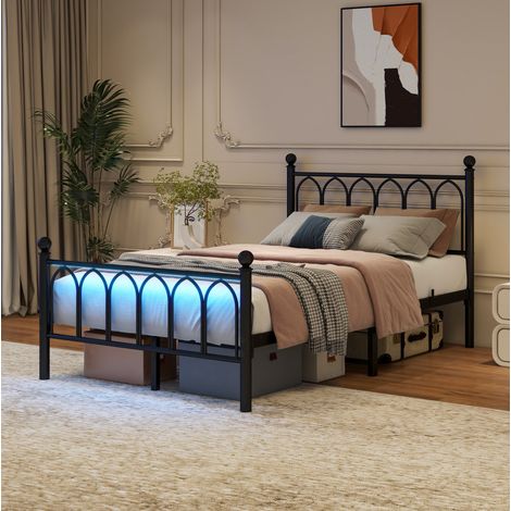 Lit 120x200 en métal avec LED et USB noir HAVRYA (1/5)