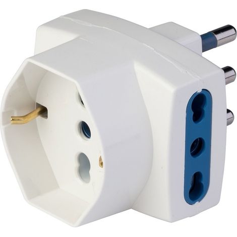 Poly Pool PP2364 Adattatore Triplo Spina Grande con 2 Prese Bivalenti e 1 P40 Presa Pluristandard Standard Italiano e Tedesco, Bianco, 1 PEZZO (1/5)
