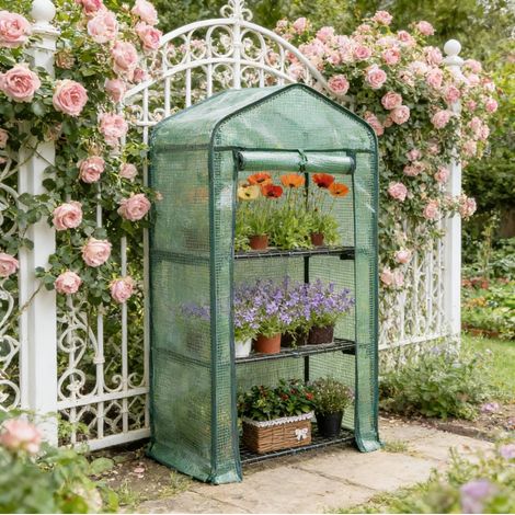 Invernadero de exterior con 3 estantes 69x49x125 cm OKMYHOME (1/5)