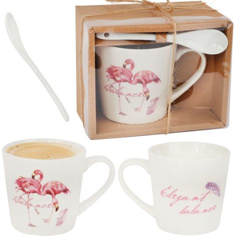 „Balance“ Flamingo-Becher und Keramiklöffel-Geschenkset (1/5)