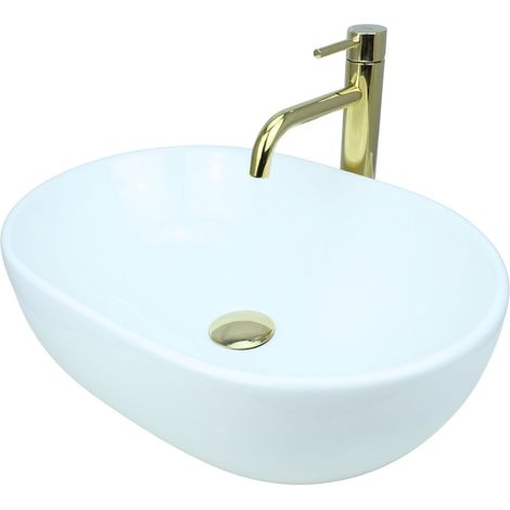 GTM Design Aufsatzwaschbecken 48 cm – Glanz Modern Waschbecken ohne Hahnloch – Elegantes Aufsatzwaschbecken Oval für Badezimmer und Gäste WC – nur Bad Waschbecken (1/5)