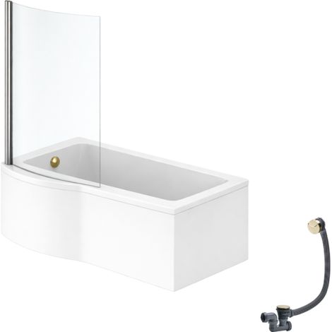 IDEAL STANDARD Connect Air 150 x 80 cm, conjunto para bañera/ducha izquierda + delantal + mampara fija + desagüe (Oro)