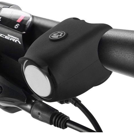 Clacson per bicicletta, campanello elettrico per bici e scooter, mini campanello elettronico di avvertimento acustico, campanello elettronico impermeabile con custodia in silicone, campanello nero (1/4)