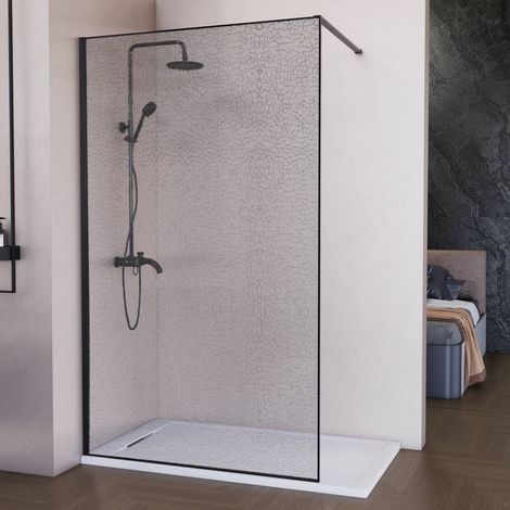 Mampara de ducha fija 120 cm transparente negro mate 3 cristales laminados texturizado antical 12 mm 200 cm alto (1/5)