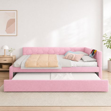 Letto estraibile bambino 140x200 cm in tessuto rosa, senza materasso FloraGrace (1/5)