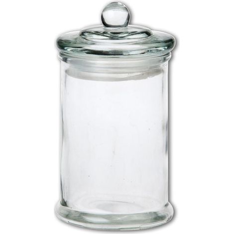 Recipiente de vidrio con tapa para almacenamiento de líquidos y secos.