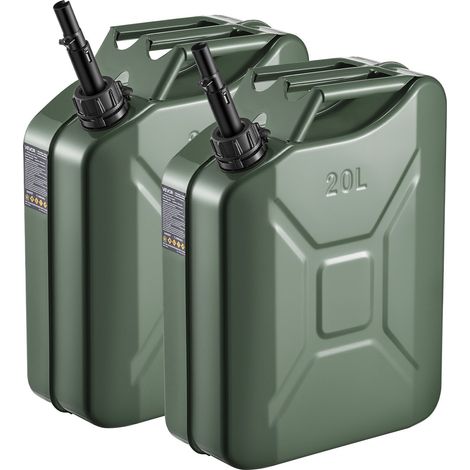 Jerrican Essence Métal 20 L Bidon Essence Lot de 2 avec Bec Verseur, Poignée Confortable, Débit Maximal 6 L/min, Réservoir de Carburant pour la Plupart des Voitures, Motos, UTV, Tracteurs, Vert (1/5)