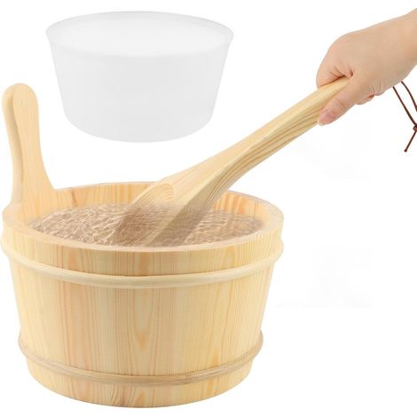 Ensemble seau et louche en bois, capacité de 4 L, avec poignée et insert en plastique, kit de louche en bois, accessoires pour la maison, le sauna/hammam (1/5)