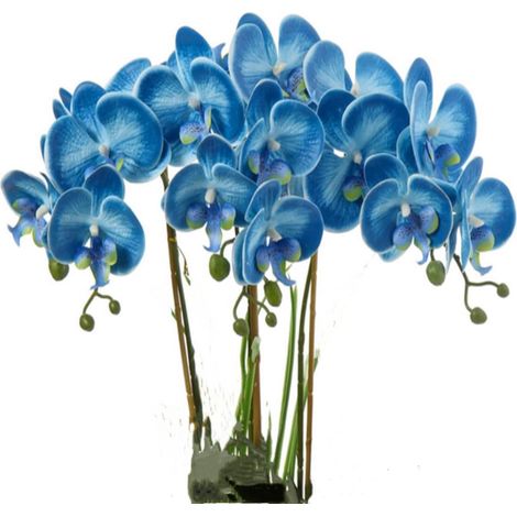 Lot de 6 fleurs d'orchidée artificielles blanches de 69 cm pour décoration d'intérieur (bleu) (1/5)