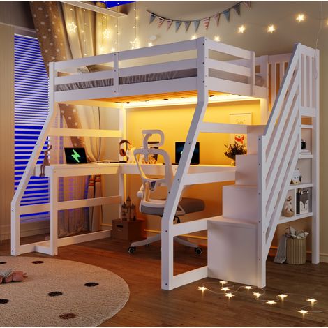 letto salvaspazio 90x200 con scrivania LED bianco HAVRYA (1/5)