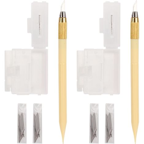 Lot de 2 outils de découpe SK5 avec poignée beige, couteaux à sculpter pour tampons en caoutchouc, poinçons de gravure et autocollants DIY (1/5)