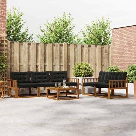 vidaXL  Outdoor Sofa Set  with Cushion 6 pcs Natural and Black