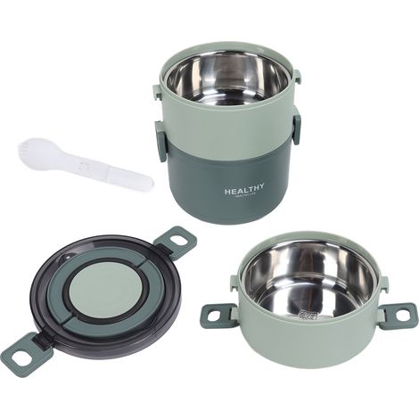 Boîte-repas isotherme 2200ml 3 compartiments détachables, portable en acier inoxydable 304, bento isolant vert (1/5)