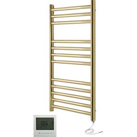 Manissa Boston Electric Brushed Brass Heated Towel Rail 500mm W x 1000mm H Bathroom Towel Radiator + 7 Day Timer/Thermostat (1/5)