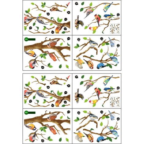 Decal Anti-collision Oiseaux - Branche et Colibri - PVC Auto-adhésif Électrostatique - Pour Vitres et Portes Lisses - 2 Sets (1/5)