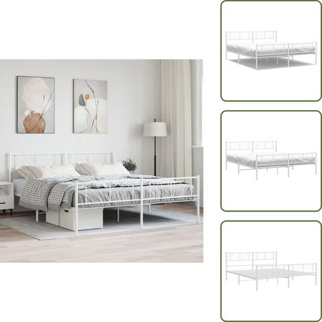 The Living Store Bettgestell mit Kopf- und Fußteil Metall Weiß 183x213 cm - Bettgestell - Metallbett - Doppelbett - Weißes Bett - Schlafzimmermöbel (1/5)