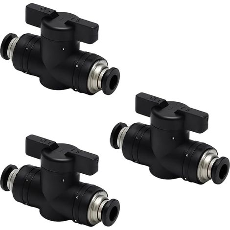 3 x Pneumatic Connectors 6 mm Black, Air Flow Control Valve with Pneumatic Ball Valve Fitting with Stop Valve for Home Workshop, Car, Industry (1/5)