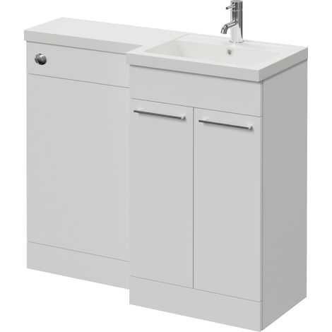 Napoli 390 Gloss White 1000mm 2 Door Vanity Unit Toilet Suite with Right Hand Square Lucia Basin - 1000mm - Chrome 160mm HandleWithout Kingston Toilet Pan