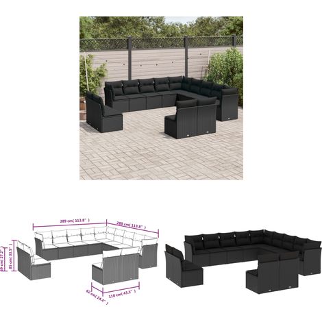 13-tlg. Garten-Sofagarnitur mit Kissen Schwarz Poly Rattan - Gartensorganisation - Esszimmergarnitur Außen - Lounge Set - Gartenlounge - Balkon Möbel - Home & Living (1/3)