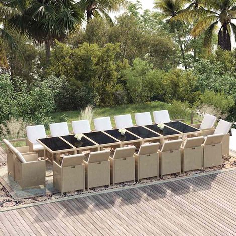 Ensemble à manger de jardin coussins 19 pcs-Salon de jardin Résine tressée Beige 546360 (1/5)
