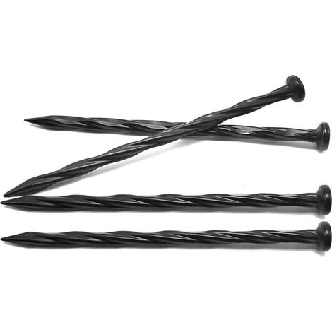 50 dents spirales en plastique noir de 20 cm pour bordures de parterres de fleurs et gazon artificiel (1/4)