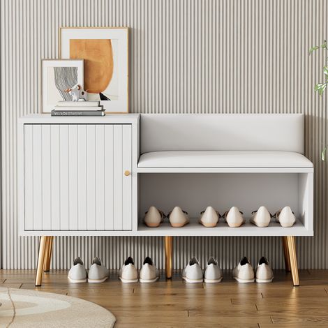 meuble rangement banc chaussure blanc or elegant 100 cm OKMYHOME (1/5)