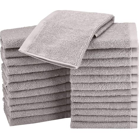 Lot de 24 Gants de toilette, Coton éponge gris, Absorbants et doux, Pour salle de bain et hôtel
