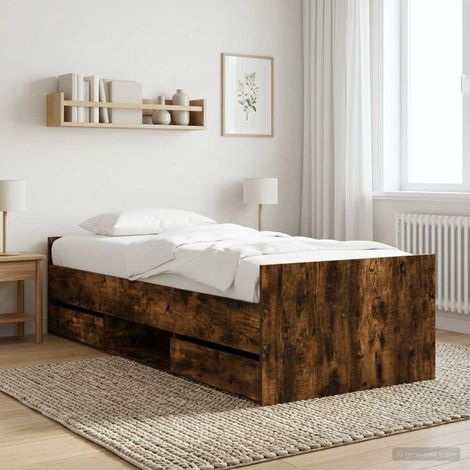 vidaXL Estructura de cama con cajón Roble Ahumado Madera de ingeniería (1/5)