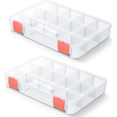 Lot de 2 - Organiseur Boite Rangement SQR transparent 11 compartiments avec 8 séparateurs amovibles