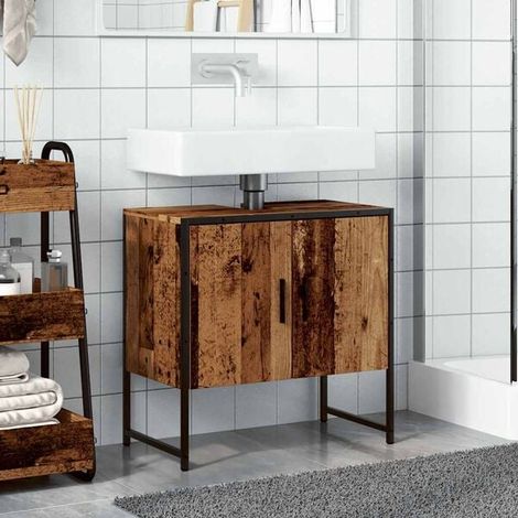 Meuble de Salle de Bain avec Lavabo Intégré 60x33x60 cm, Style Vintage en Bois Massif, Armoire de Toilette Suspendue ou à Poser, Rangement Moderne pour Petite Salle d'Eau (1/5)
