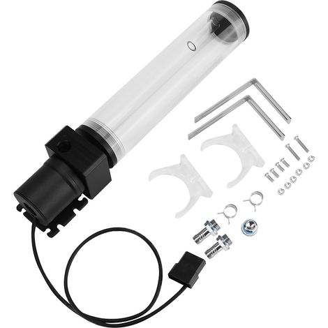 Réservoir cylindrique acrylique pour refroidissement liquide DIY PC, pompe 19W, raccords G1/4, 210mm (1/5)