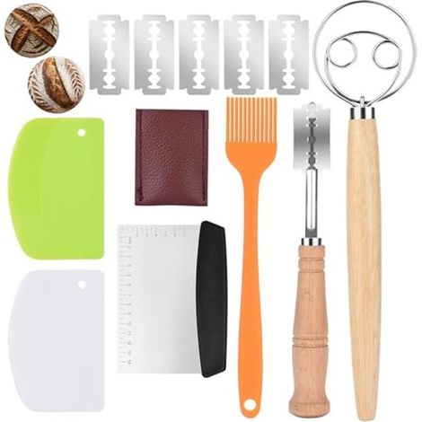 Set di raschietti per impasto con taglia-impasto in acciaio inox, coltello per impasto, taglia-impasto e frusta danese, set per incidere il pane a lievitazione naturale, pennello per impasto, lievito  (1/5)