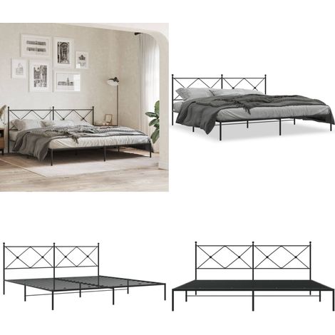Cadre de lit métal sans matelas avec tête de lit noir 200x200cm - Cadre De Lit - Lit Double - Lit Metal - Lit Avec Têtière - Tête De Lit - Home & Living (1/5)