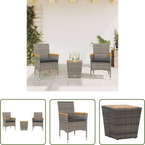 Chaise de jardin - Ensemble de bistro avec coussins 3 pcs gris rotin et verre (1/5)